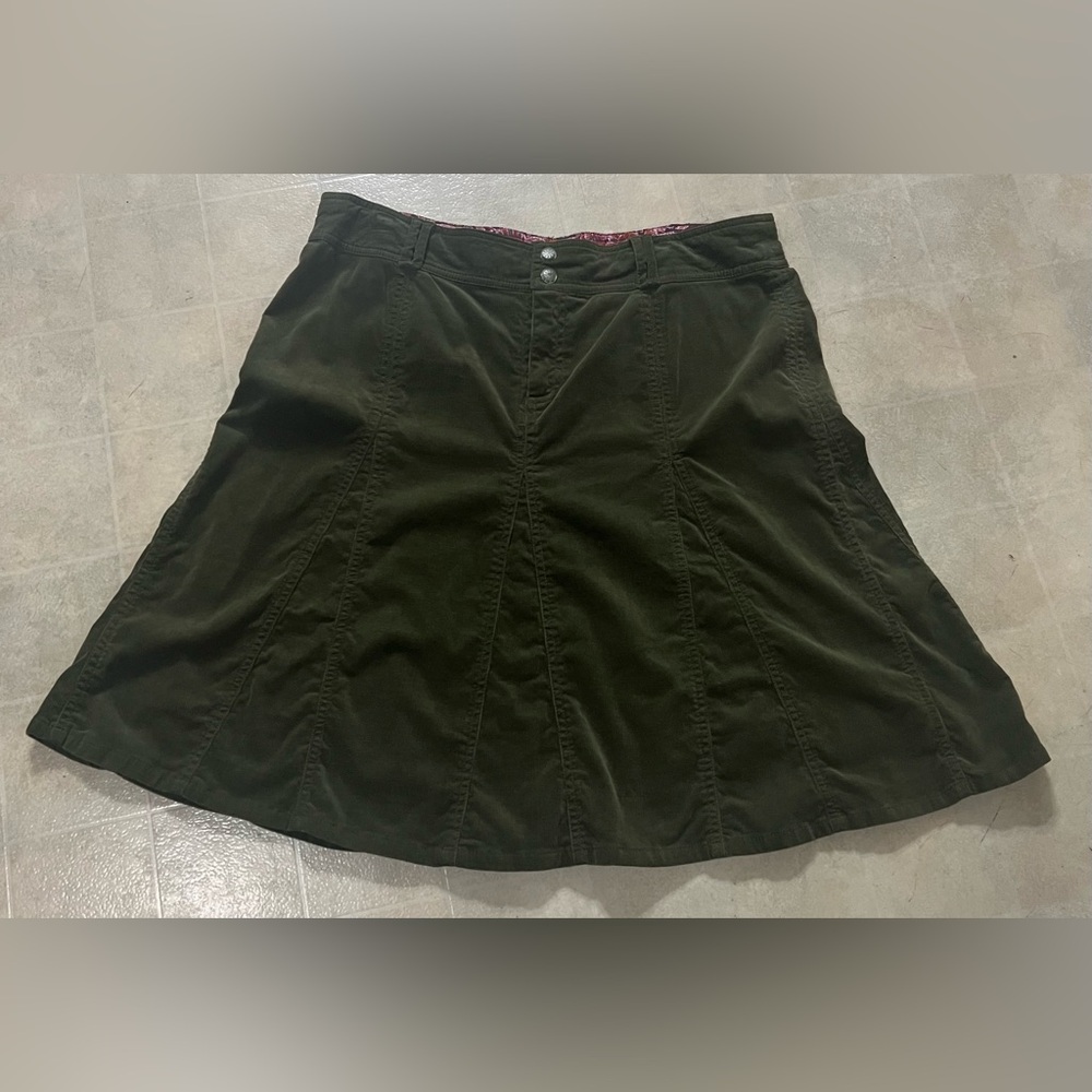 Athleta Corduroy A-line Godet Hunter Green Snap Closure Skirt Size 16